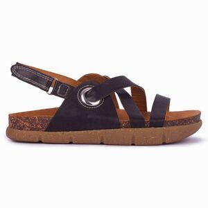 Kalso Women's Black Leather Strappy Flat Sandals Ankle Strap Casual US 8.5